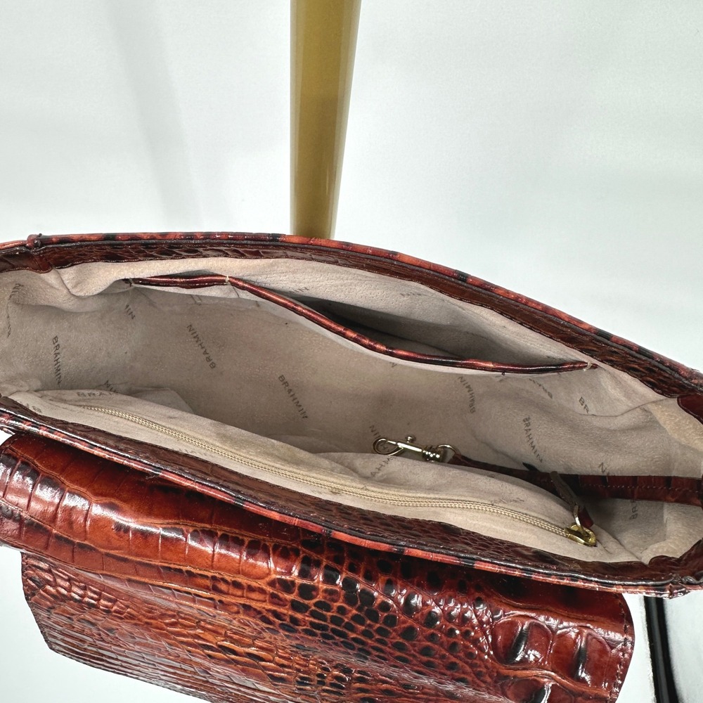 Brahim Croc Embossed Leather Handbag Structured Classic Quiet Luxury Old Money - Picture 6 of 10
